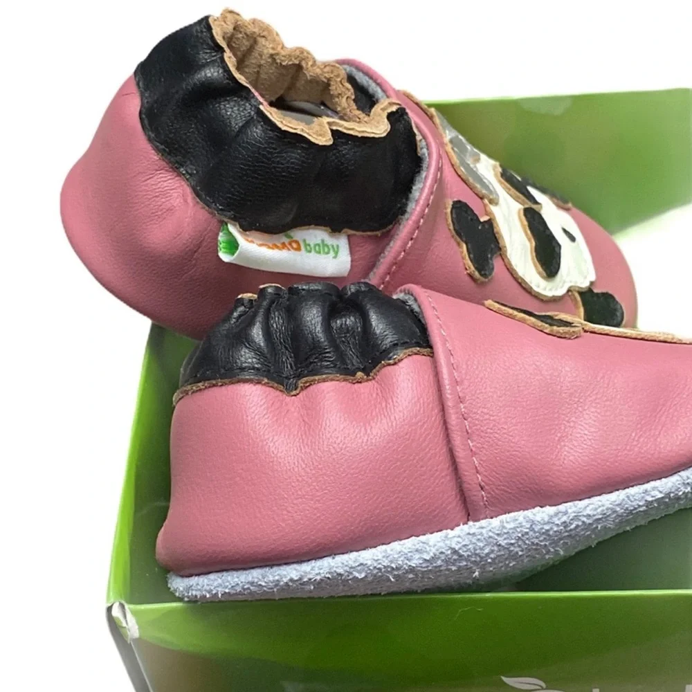 Momo Soft Sole Leather Baby Shoes Pink Skull Bow Size 12 to 18 months